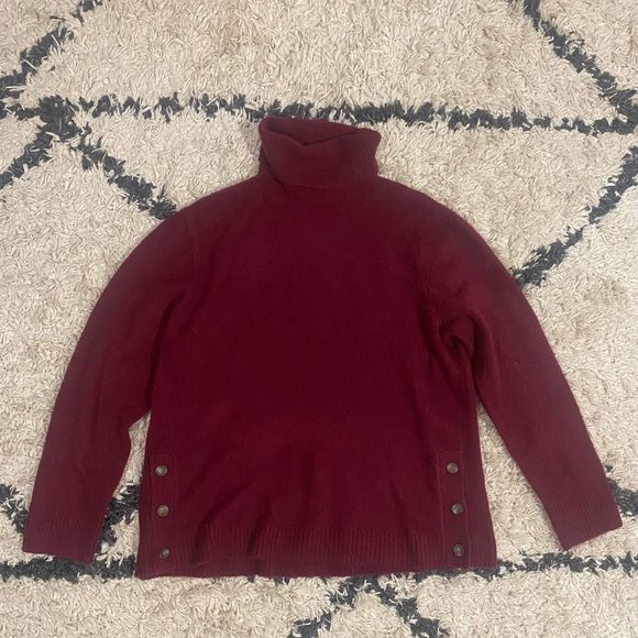 J.Crew Red Wool Button Side Turtleneck Sweater - Picture 1 of 8